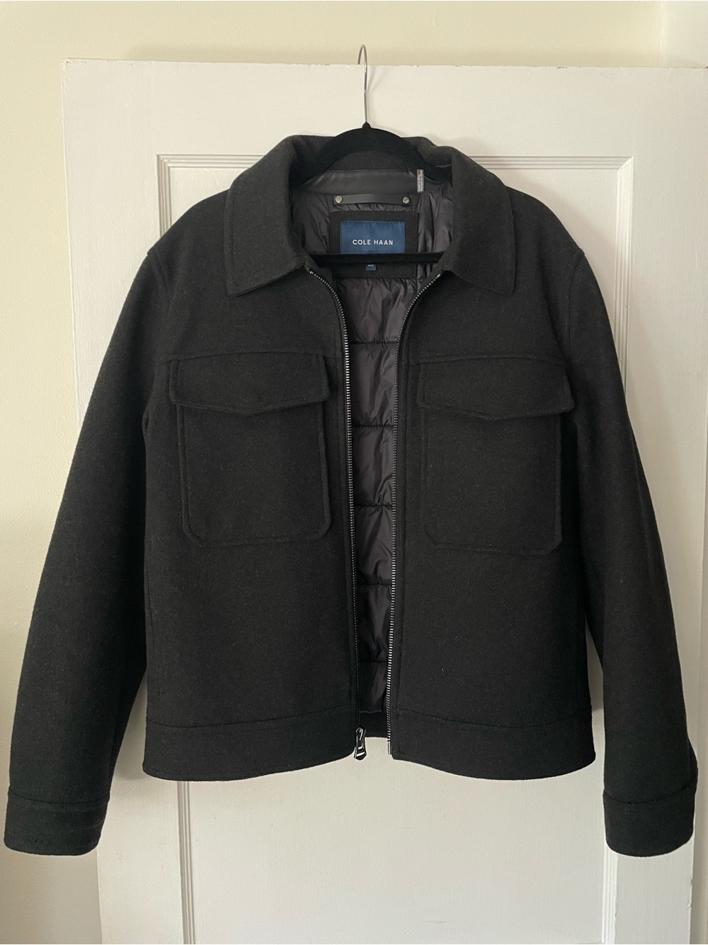 Cole Haan Wool Blend Bomber Jacket Men's Black Size Medium